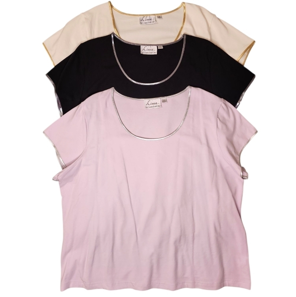 Linea Women's Lot of 3 Short Sleeve Tops - Black, Cream, Lavender